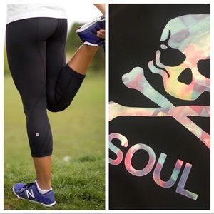 Lululemon x SoulCycle Inspire Crops Black Logo Running Tights Size 6
